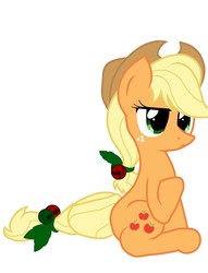 Size: 1974x2586 | Tagged: safe, artist:pyruvate, applejack, earth pony, pony, g4, bells, female, mare, simple background, sitting, solo, white background