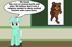 Size: 887x589 | Tagged: safe, lyra heartstrings, pony, unicorn, g4, chalkboard, female, human studies101 with lyra, looking at you, mare, meme, pedobear, solo