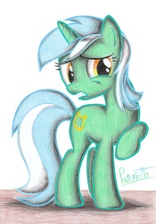 Size: 1627x2320 | Tagged: safe, artist:patoriotto, lyra heartstrings, pony, unicorn, g4, do not want, female, mare, raised hoof, solo, traditional art