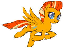 Size: 584x436 | Tagged: safe, artist:needsmoarg4, feathermay, pegasus, pony, g4, alternate design, colored pupils, female, flying, mare, mohawk, redesign, simple background, solo, white background