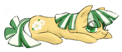 Size: 987x426 | Tagged: safe, artist:needsmoarg4, daisy, flower wishes, earth pony, pony, g4, colored pupils, female, mare, prone, redesign, simple background, smiling, solo, white background