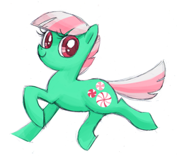 Size: 1280x1131 | Tagged: safe, artist:needsmoarg4, minty, earth pony, pony, g3, g4, female, g3 to g4, generation leap, mare, running, simple background, smiling, solo, white background