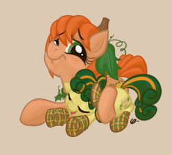Size: 900x810 | Tagged: safe, artist:gavalanche, oc, oc only, oc:pumpkin patch, oc:pumpkin spice, earth pony, pony, clothes, duo, female, mare, prone, simple background, socks