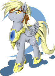 Size: 3755x5215 | Tagged: safe, artist:zaiyaki, derpy hooves, pegasus, pony, g4, armor, epic derpy, eyepatch, female, general derpy, mare, simple background, solo, transparent background