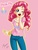 Size: 2362x3069 | Tagged: safe, artist:shinta-girl, pinkie pie, human, g4, clothes, female, high res, humanized, one eye closed, open mouth, pants, signature, solo, wink