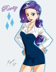 Size: 2362x3058 | Tagged: safe, artist:shinta-girl, rarity, human, g4, female, hand on hip, high res, humanized, solo