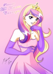 Size: 2362x3250 | Tagged: safe, artist:shinta-girl, princess cadance, human, g4, bare shoulders, clothes, dress, evening gloves, female, gloves, gradient background, high res, humanized, long gloves, solo