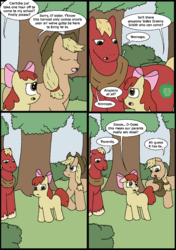 Size: 945x1339 | Tagged: safe, artist:wright-as-rayne, apple bloom, applejack, big macintosh, earth pony, pony, g4, apple siblings, apple sisters, applejack's parents, brother and sister, comic, female, filly, foal, fridge logic, male, mare, siblings, sisters, speech bubble, stallion, tree, trio