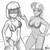 Size: 805x805 | Tagged: safe, artist:johnjoseco, photo finish, sapphire shores, human, g4, beach, bikini, breasts, clothes, duo, duo female, female, grayscale, humanized, monochrome, skinny, star printed swimsuit, striped swimsuit, swimsuit, thin