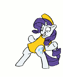 Size: 450x550 | Tagged: safe, artist:conicer, rarity, pony, unicorn, g4, animated, artifact, banana, banana costume, banana suit, bipedal, clothes, costume, dancing, female, food, food costume, gif, grin, mare, peanut butter jelly time, simple background, smiling, solo