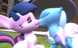 Size: 1680x1050 | Tagged: artist needed, safe, trixie, twilight sparkle, pony, unicorn, g4, 3d, duo, female, french kiss, gmod, kissing, lesbian, mare, ship:twixie, shipping