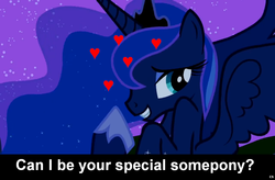 Size: 1024x672 | Tagged: safe, edit, edited screencap, screencap, princess luna, alicorn, pony, g4, bronybait, caption, cs captions, female, heart, image macro, love, mare, meme, solo, special somepony