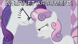Size: 640x360 | Tagged: safe, edit, edited screencap, screencap, rarity, sweetie belle, pony, unicorn, g4, animated, argument, carousel boutique, duo, duo female, female, filly, gif, internet argument, mare