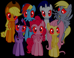 Size: 745x577 | Tagged: artist needed, safe, applejack, derpy hooves, fluttershy, pinkie pie, rainbow dash, rarity, twilight sparkle, alien, pegasus, pony, g4, cthulhu, doctor who, female, mare, ood, possessed, tentacles, the beast