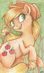 Size: 1806x2984 | Tagged: safe, artist:sharkie19, applejack, earth pony, pony, g4, female, mare, rearing, smiling, solo