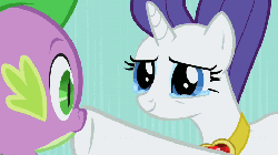 Size: 720x405 | Tagged: safe, screencap, rarity, spike, dragon, pony, unicorn, g4, season 2, secret of my excess, animated, eye contact, falling, female, fire ruby, gem, gif, looking at each other, male, mare, peril, ruby