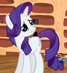 Size: 420x454 | Tagged: safe, screencap, rarity, pony, unicorn, g4, season 2, secret of my excess, animated, blinking, female, gif, golden oaks library, looking at you, mare, scrunchy face, shifty eyes, solo