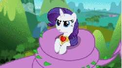 Size: 360x202 | Tagged: safe, screencap, rarity, spike, dragon, pony, unicorn, g4, season 2, secret of my excess, animated, coils, female, fire ruby, frown, gif, glare, holding a pony, male, mare, spikezilla, talking, wide eyes