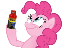 Size: 990x759 | Tagged: safe, pinkie pie, earth pony, pony, g4, energy drink, female, look what pinkie found, mare, meme, simple background, smiling, solo, this will end in tears, transparent background, xk-class end-of-the-world scenario