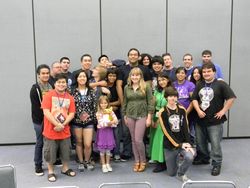 Size: 1000x750 | Tagged: source needed, safe, human, andrea libman, convention, group photo, irl, irl human, photo, voice actor