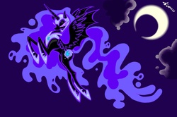 Size: 4240x2816 | Tagged: safe, artist:angelynor, artist:fiomera, nightmare moon, alicorn, pony, g4, female, flying, mare, moon, solo