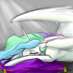 Size: 1000x1000 | Tagged: safe, artist:valkyrie-girl, princess celestia, alicorn, pony, g4, crepuscular rays, female, mare, pillow, sleeping, solo