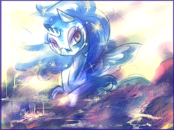 Size: 824x616 | Tagged: safe, artist:th351, nightmare moon, alicorn, pony, g4, female, looking at you, mare, prone, solo