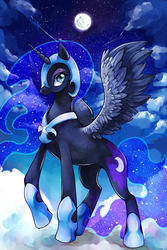 Size: 2000x3000 | Tagged: safe, artist:greyradian, nightmare moon, alicorn, pony, g4, cloud, female, high res, mare, moon, peytral, solo, stars