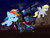 Size: 600x458 | Tagged: safe, derpy hooves, rainbow dash, pegasus, pony, g4, beast wars, determined smile, dinobot, duo, female, flying, mare, narrowed eyes, rattrap, transformers