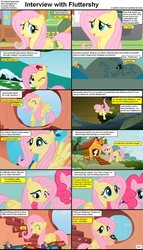 Size: 1282x2234 | Tagged: safe, edit, edited screencap, screencap, angel bunny, fluttershy, pinkie pie, earth pony, pegasus, pony, comic:celestia's servant interview, g4, caption, comic, female, interview, mare