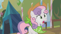 Size: 640x360 | Tagged: safe, edit, edited screencap, screencap, applejack, sweetie belle, earth pony, pony, unicorn, g4, season 2, sisterhooves social, animated, applejerk, backwards, bandana, clothes, crying, dexterous hooves, female, filly, frown, gif, hat, hoof hold, looking up, mare, pouting, pure unfiltered evil, reversed, sad, scarf, solo focus, sweetie fail, sweetiebuse, wide eyes