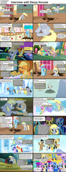 Size: 1282x3305 | Tagged: safe, edit, edited screencap, screencap, amethyst star, applejack, blueberry cloud, bon bon, carrot top, derpy hooves, dizzy twister, golden harvest, linky, lyra heartstrings, mayor mare, merry may, minuette, orange swirl, parasol, rainbow dash, rainbowshine, sassaflash, sea swirl, seafoam, shoeshine, sparkler, spike, starburst (g4), stardancer, sunshower raindrops, sweetie drops, twinkleshine, dragon, earth pony, pegasus, pony, unicorn, comic:celestia's servant interview, g4, background pony, caption, comic, female, interview, male, mare, stallion