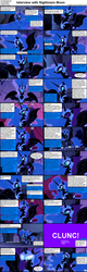 Size: 1282x4018 | Tagged: safe, edit, edited screencap, screencap, nightmare moon, alicorn, pony, comic:celestia's servant interview, g4, caption, comic, female, interview, mare, solo