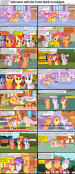 Size: 1282x2948 | Tagged: safe, edit, edited screencap, screencap, apple bloom, diamond tiara, fluttershy, scootaloo, snails, sweetie belle, twist, earth pony, pegasus, pony, unicorn, comic:celestia's servant interview, g4, adorabloom, caption, carousel boutique, colt, comic, cute, cutealoo, cutie mark crusaders, diasweetes, female, filly, fluttershy's cottage, hilarious in hindsight, interview, male, mare, this predicted the future