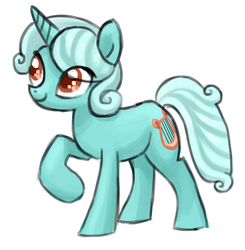 Size: 842x860 | Tagged: safe, artist:needsmoarg4, lyra heartstrings, pony, unicorn, g4, alternate hairstyle, cute, female, looking up, lyrabetes, mare, raised hoof, short hair, short mane, simple background, smiling, solo, white background