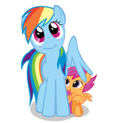 Size: 5000x5000 | Tagged: dead source, safe, artist:marshylawl, rainbow dash, scootaloo, pegasus, pony, g4, absurd resolution, duo, duo female, female, filly, looking at you, mare, scootalove, simple background, smiling, transparent background