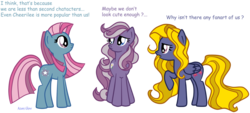 Size: 1873x846 | Tagged: safe, artist:mlpazureglow, daisy dreams, lily blossom, star swirl, earth pony, pegasus, pony, g4, female, implied cheerilee, mare, sad, simple background, transparent background