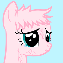 Size: 1600x1600 | Tagged: safe, artist:mixermike622, oc, oc only, oc:fluffle puff, earth pony, original species, pony, g4, alternate hairstyle, crying, female, frown, mare, sad, sad pony, shaved, simple background, solo
