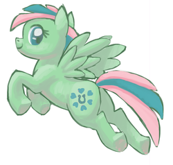 Size: 840x800 | Tagged: safe, artist:needsmoarg4, lucky dreams, pegasus, pony, g4, female, flying, looking at you, mare, rear view, simple background, solo, spread wings, white background, wings