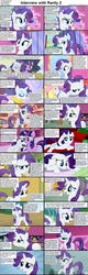 Size: 1282x4019 | Tagged: safe, edit, edited screencap, screencap, opalescence, rarity, twilight sparkle, pony, unicorn, comic:celestia's servant interview, g4, caption, comic, couch, fainting couch, female, interview, mare