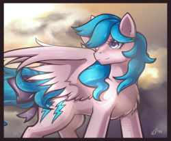 Size: 1348x1110 | Tagged: safe, artist:chibi-blackdoom, firefly, pegasus, pony, g1, g4, chest fluff, crepuscular rays, female, g1 to g4, generation leap, looking back, mare, solo