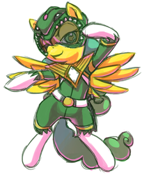 Size: 609x746 | Tagged: safe, artist:needsmoarg4, masquerade (g1), pegasus, pony, g1, g4, bipedal, clothes, costume, female, g1 to g4, generation leap, green ranger, mare, power rangers, simple background, solo, white background