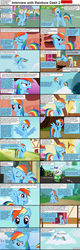 Size: 1282x4019 | Tagged: safe, edit, edited screencap, screencap, derpy hooves, opalescence, rainbow dash, tank, pegasus, pony, comic:celestia's servant interview, g4, caption, comic, female, interview, mare