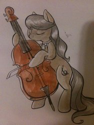 Size: 768x1024 | Tagged: safe, artist:php27, octavia melody, earth pony, pony, g4, bipedal, cello, eyes closed, female, mare, musical instrument, solo, traditional art, watercolor painting