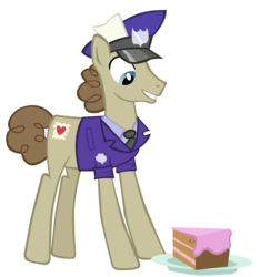 Size: 3800x4055 | Tagged: safe, artist:boneswolbach, parcel post, post haste, earth pony, pony, g4, cake, mailpony, male, simple background, smiling, solo, stallion, transparent background