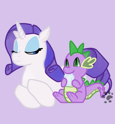 Size: 1026x1104 | Tagged: safe, artist:lionsilverwolf, rarity, spike, dragon, pony, unicorn, g4, female, gem, lidded eyes, male, mare, prone, ship:sparity, shipping, simple background, smiling, straight