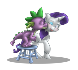 Size: 1730x1572 | Tagged: safe, artist:batlover800, rarity, spike, dragon, pony, unicorn, g4, blushing, cheek kiss, female, interspecies, kissing, male, mare, ship:sparity, shipping, simple background, smiling, stool, straight, transparent background