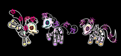 Size: 1174x546 | Tagged: safe, artist:violetmagician, apple bloom, scootaloo, sweetie belle, earth pony, pegasus, pony, unicorn, g4, black background, cutie mark crusaders, dia de los muertos, female, filly, simple background