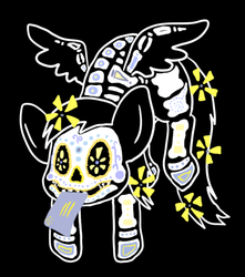 Size: 503x569 | Tagged: safe, artist:violetmagician, derpy hooves, pegasus, pony, g4, black background, dia de los muertos, female, flying, letter, mare, mouth hold, simple background, solo