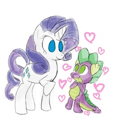 Size: 719x771 | Tagged: safe, artist:lolly-pop-girl732, rarity, spike, dragon, pony, unicorn, g4, female, interspecies, looking at each other, male, mare, no pupils, raised hoof, ship:sparity, shipping, simple background, straight, white background